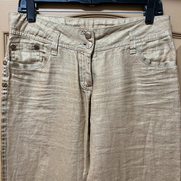 ❣️NWOT❣️  Roberto Cavalli Beige/Gold Linen Pants Vintage Made in Italy S… - Picture 2 of 16